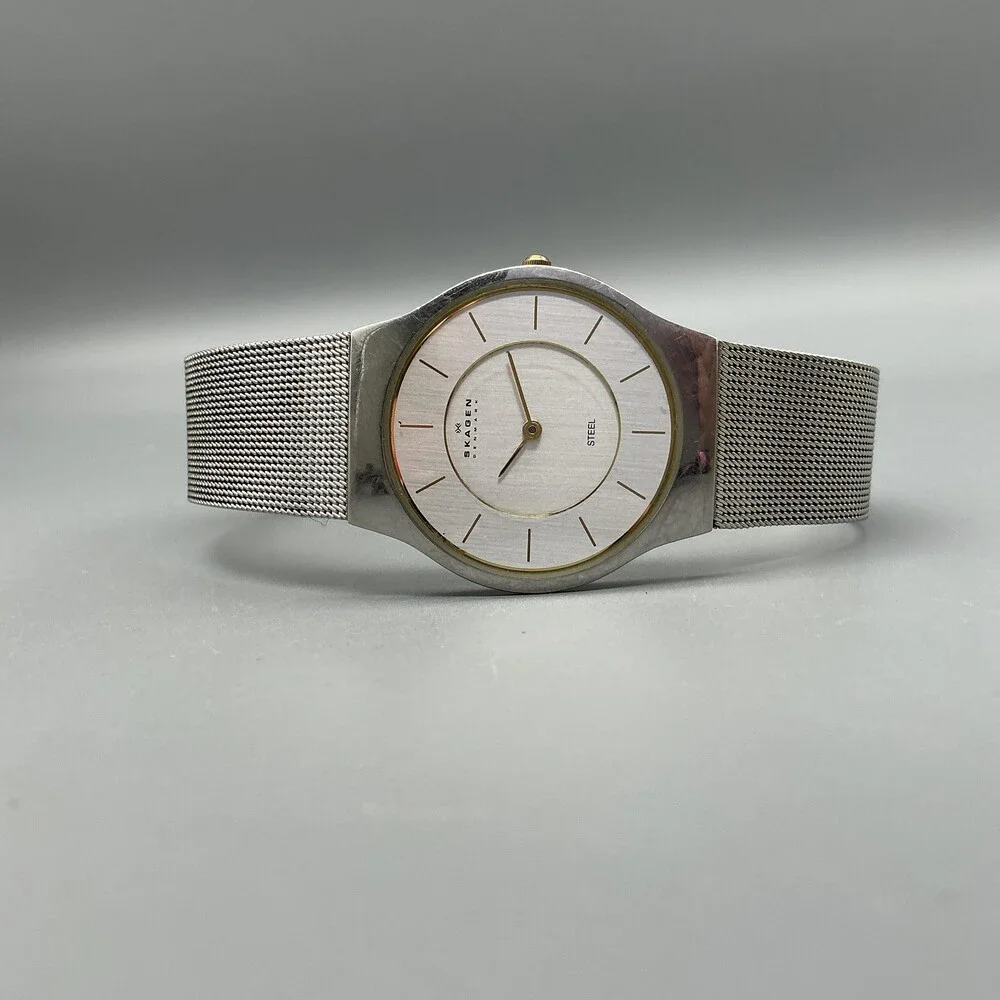 Skagen Mens Watch 34mm Silver Tone Mesh Stainless Denmark 233LSC New Battery
